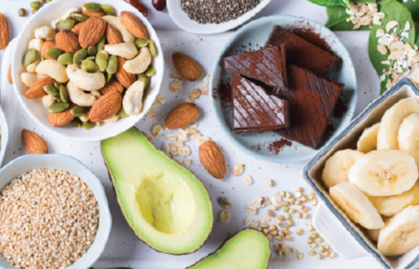 magnesium-rich foods like spinach, avocado, and whole grains