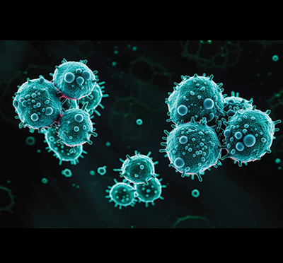 3D illustration of immune cells under a microscope