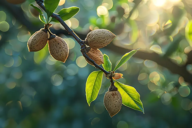 almonds growing on a tree branch