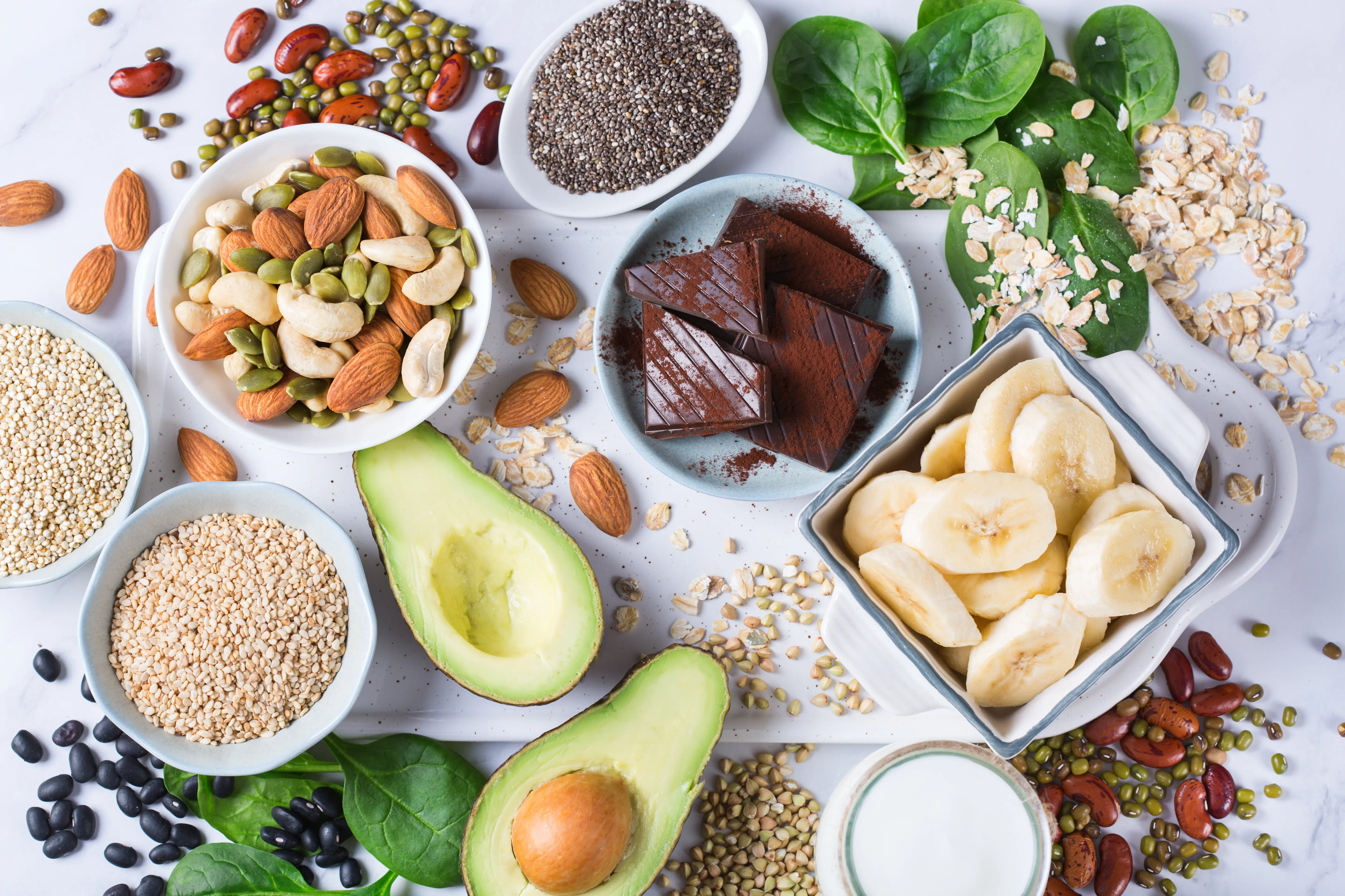 magnesium-rich foods like spinach, avocado, and whole grains