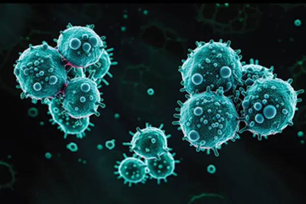 3D illustration of immune cells under a microscope