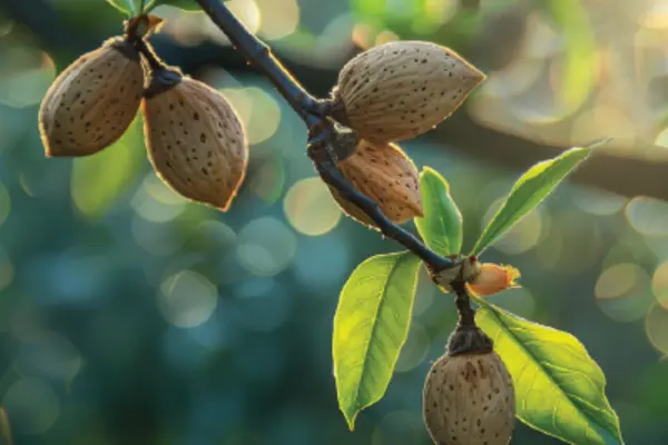 almonds growing on a tree branch